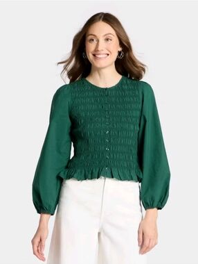 New with Tags! Women's Long Sleeve Blouse - Universal Thread Dark Green Medium